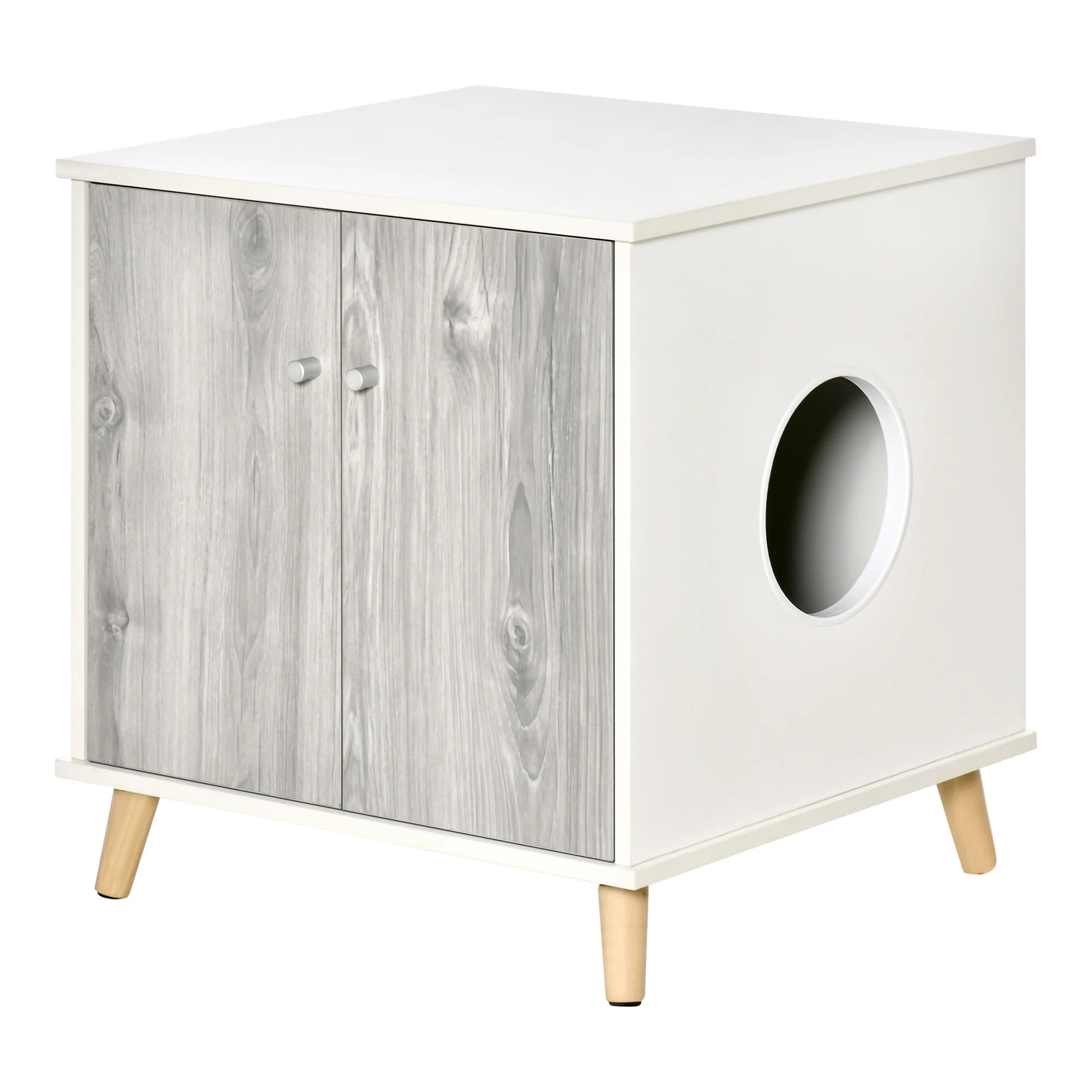 PawHut Wooden Cat Litter Box Enclosure Washroom End Table with 2 Magnetic Door | Walmart (US)