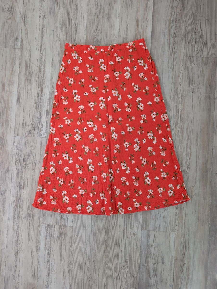 Old Navy Coral Floral Midi Skirt Women's Size M Medium Pull On Rayon Straight | eBay US