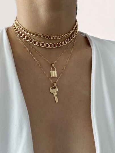 4pcs Lock & Key Charm Necklace | SHEIN