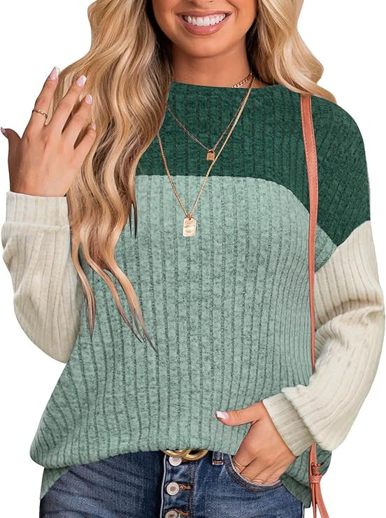 MixShe Womens Sweaters Color Block 2025 Fall Fashion Crewneck Tunic Tops S-XXL | Amazon (US)