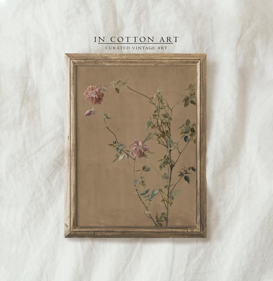 Vintage Botanical Print / Neutral Antique Rose Painting PRINTABLE / Floral Rustic Farmhouse Decor... | Etsy (US)