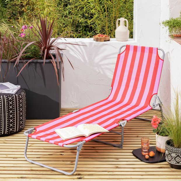 Buy Habitat Folding Metal Sun Lounger- Pink & Red | Garden chairs and sun loungers | Habitat | Habitat UK