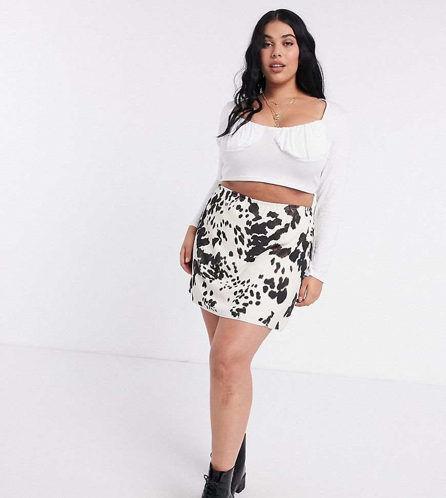 Another Reason Plus a-line mini skirt in cow print-Brown | ASOS (Global)