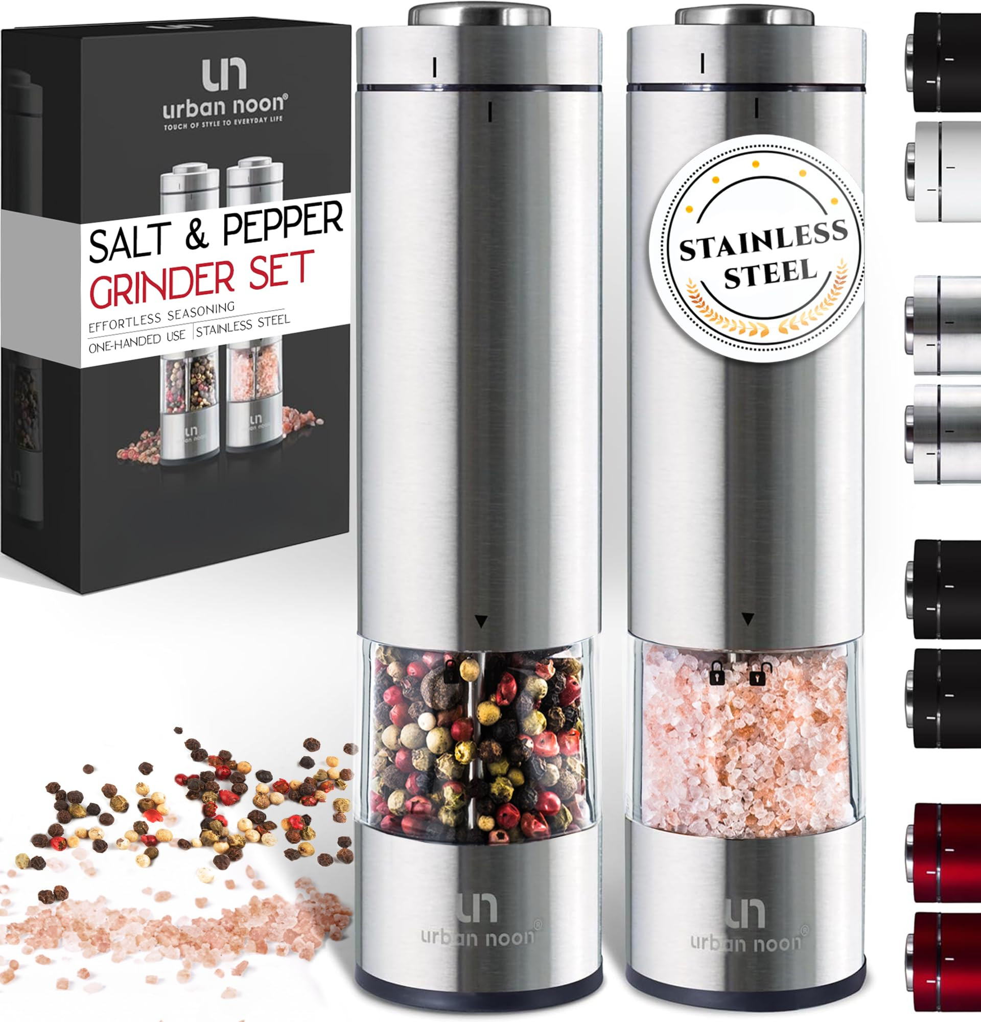 Electric Salt and Pepper Grinder Set - Battery Operated Stainless Steel Mill with Light (2 Mills)... | Amazon (US)