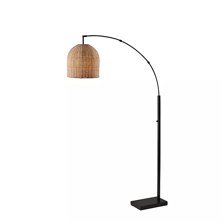 Bronze and Woven Rattan Arc Floor Lamp | Kirkland's Home