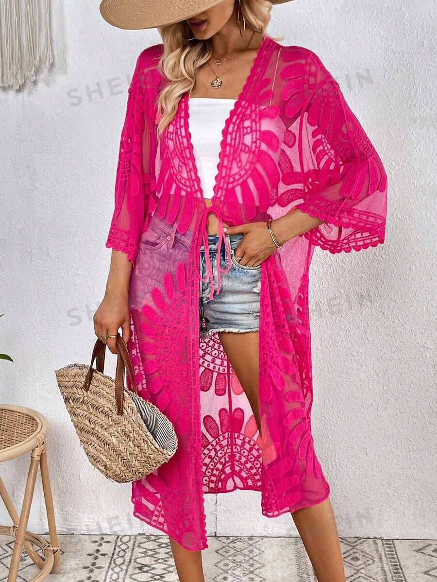 Floral Pattern Tie Front Kimono | SHEIN