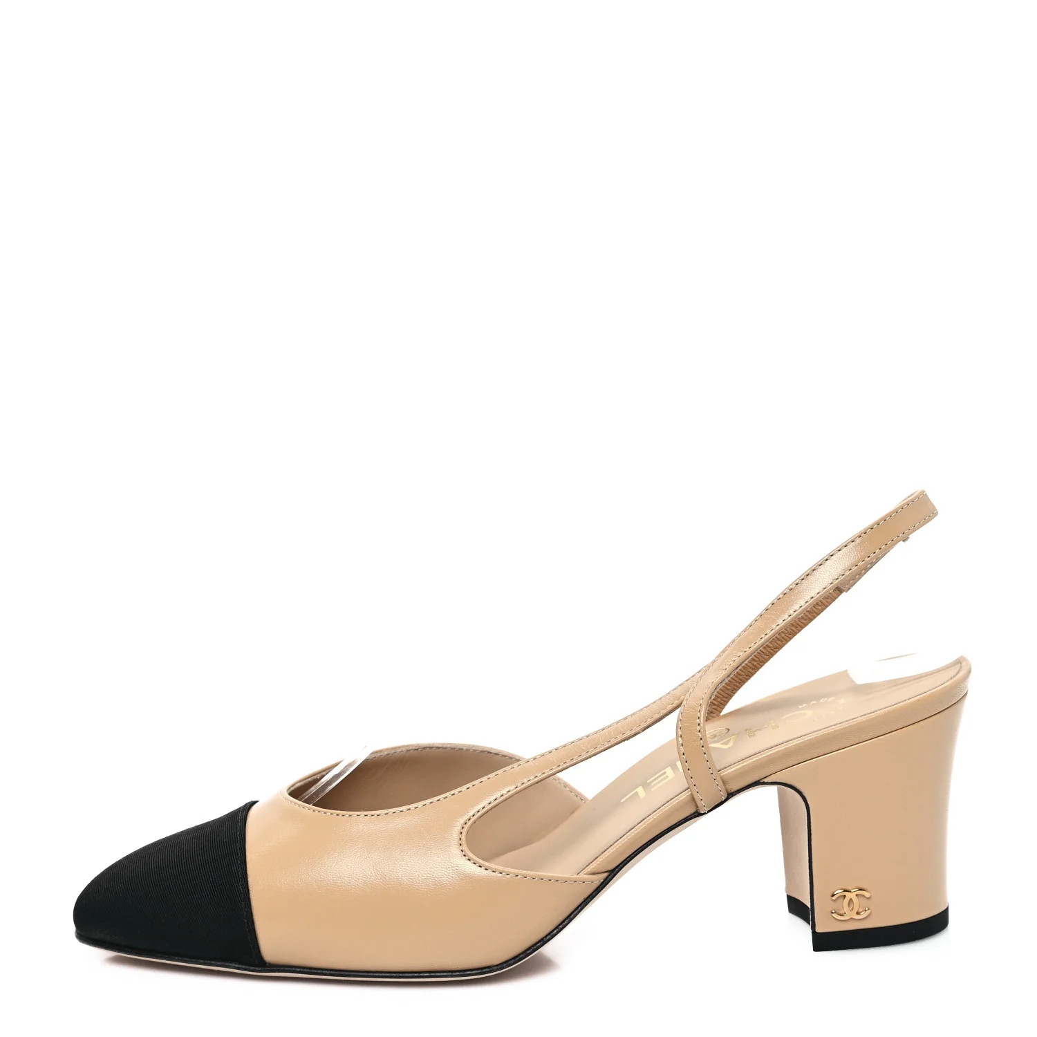 Goatskin Grosgrain Cap Toe CC Slingback Pumps 37.5 Beige Black | FASHIONPHILE (US)