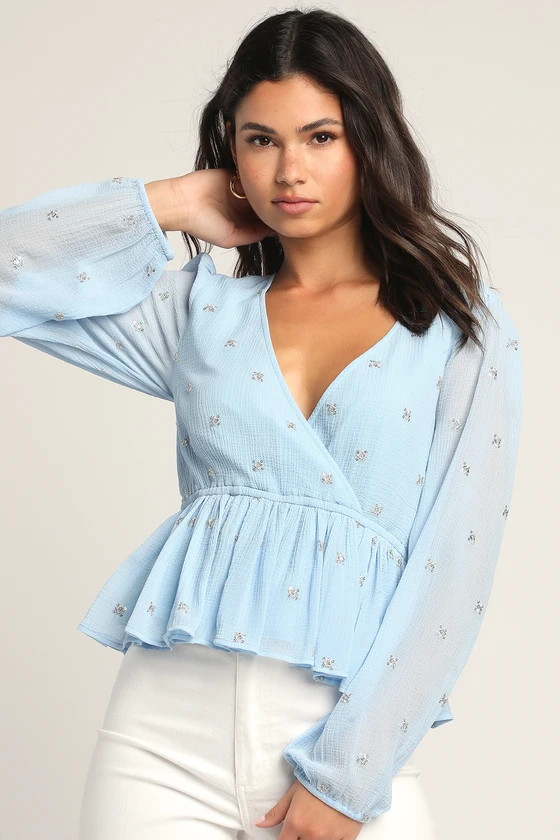 Caught Your Eye Light Blue Embroidered Long Sleeve Top | Lulus (US)