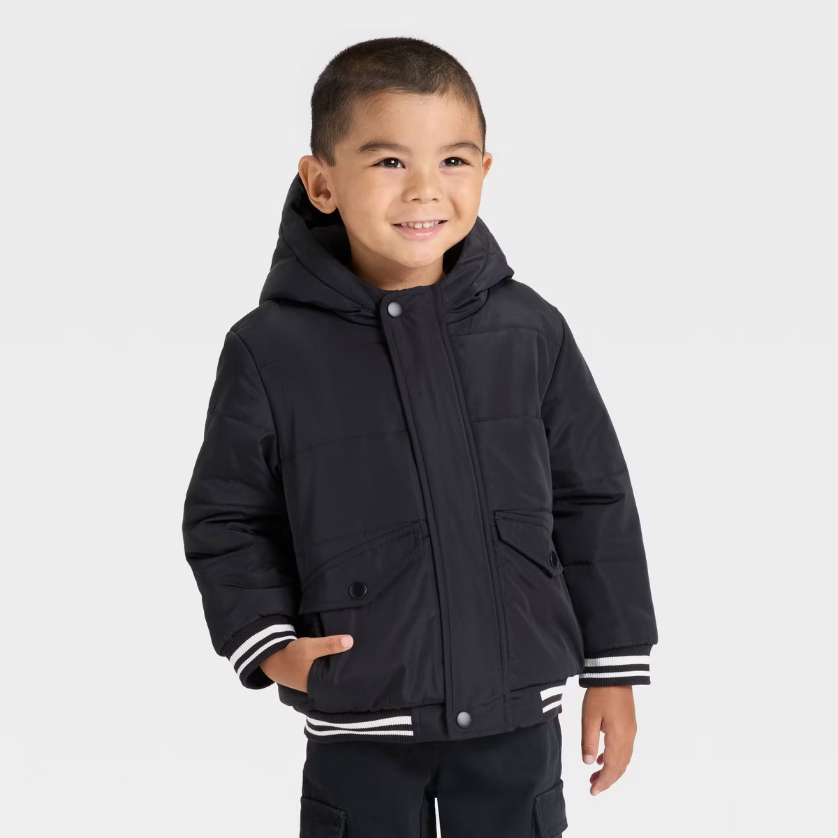 Toddler Boys' Varsity Striped Heavyweight Puffer Jacket - Cat & Jack™ Black | Target