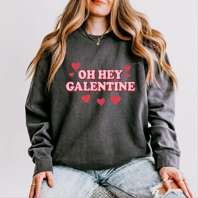 Oh Hey Galentine Hearts - Women's Lightweight Garment Dyed Sweatshirt | Target