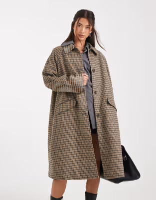 ASOS DESIGN quilt lined mid length coat in heritage check | ASOS (Global)