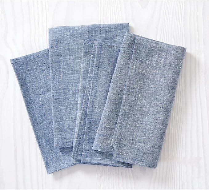 Solino Home Linen Cloth Napkins Set of 4-100% Pure Linen Chambray Indigo Dinner Napkins 20 x 20 I... | Amazon (US)