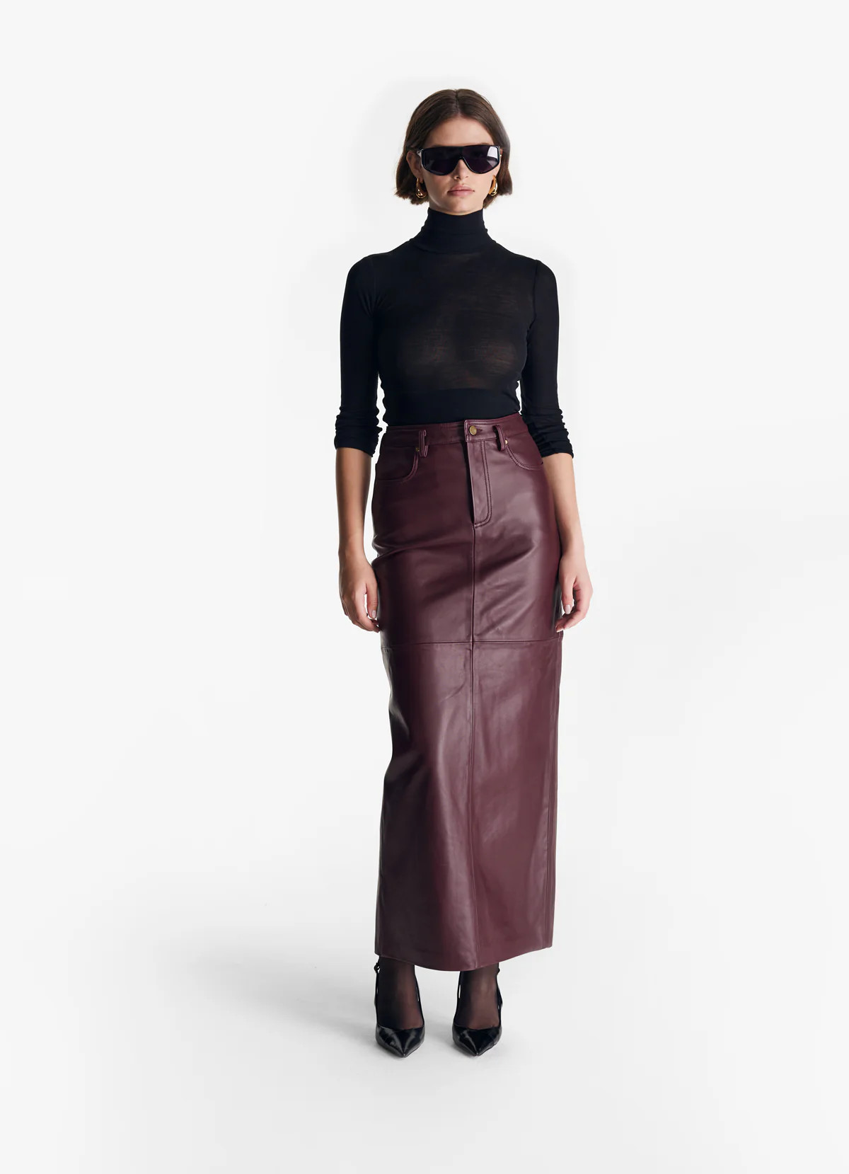 Burgundy Leather Maxi Skirt | DE SAVARY LONDON