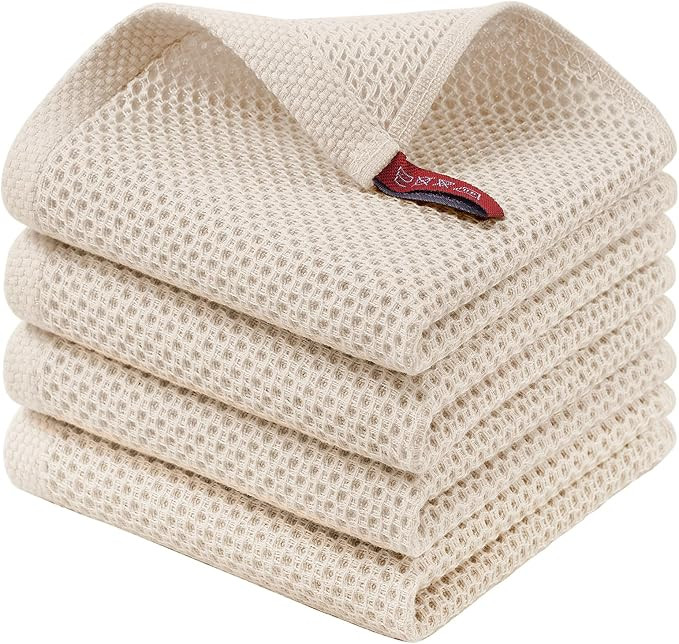 Homaxy 100% Cotton Waffle Weave Kitchen Dish Cloths, 4-Pack Ultra Soft Absorbent Dish Towels, Qui... | Amazon (US)