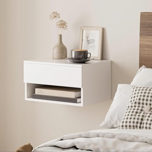Aobafuir Floating Nightstand with 2 Drawers, 15 Inch White Wall-Mounted Bedside Table - Engineere... | Amazon (CA)