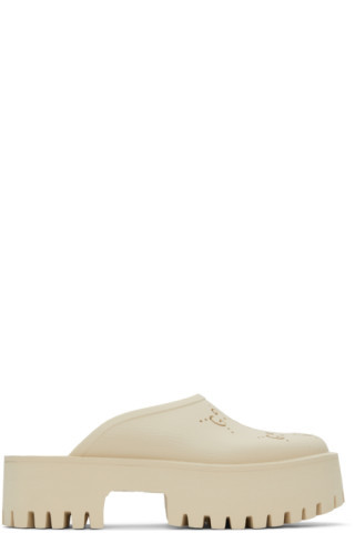 Gucci - Off-White Perforated G Platform Loafers | SSENSE