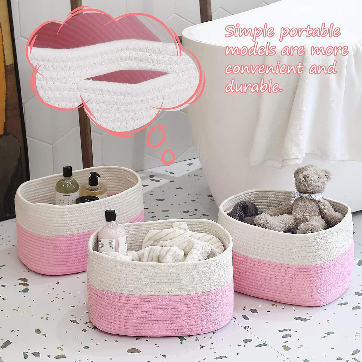 ECDYQXVU Cotton Rope Storage Baskets 15x10x9 in, Decorative Woven Baskets for Storage, Collapsibl... | Amazon (US)