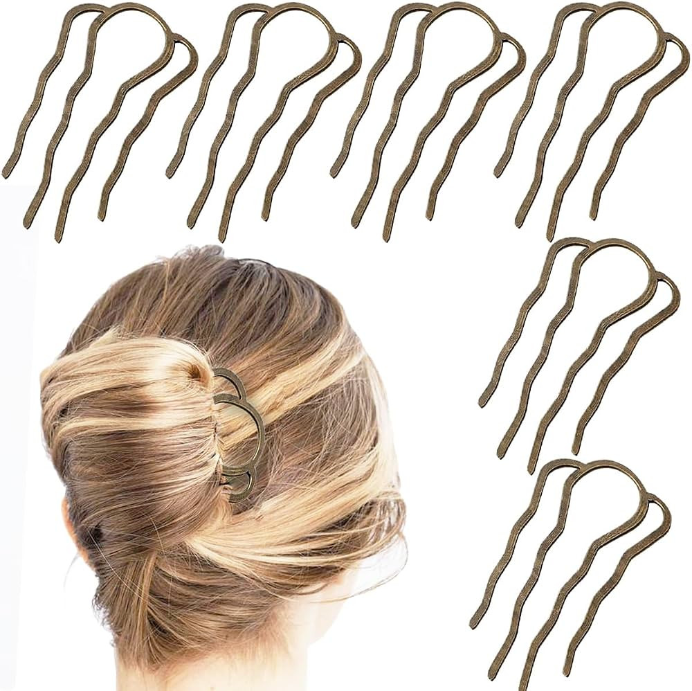 6 Piece Metal Hair Side Combs Hair Fork Clip Pins for Updo Bun, U Shape for Vintage Hairstyle Hai... | Amazon (US)