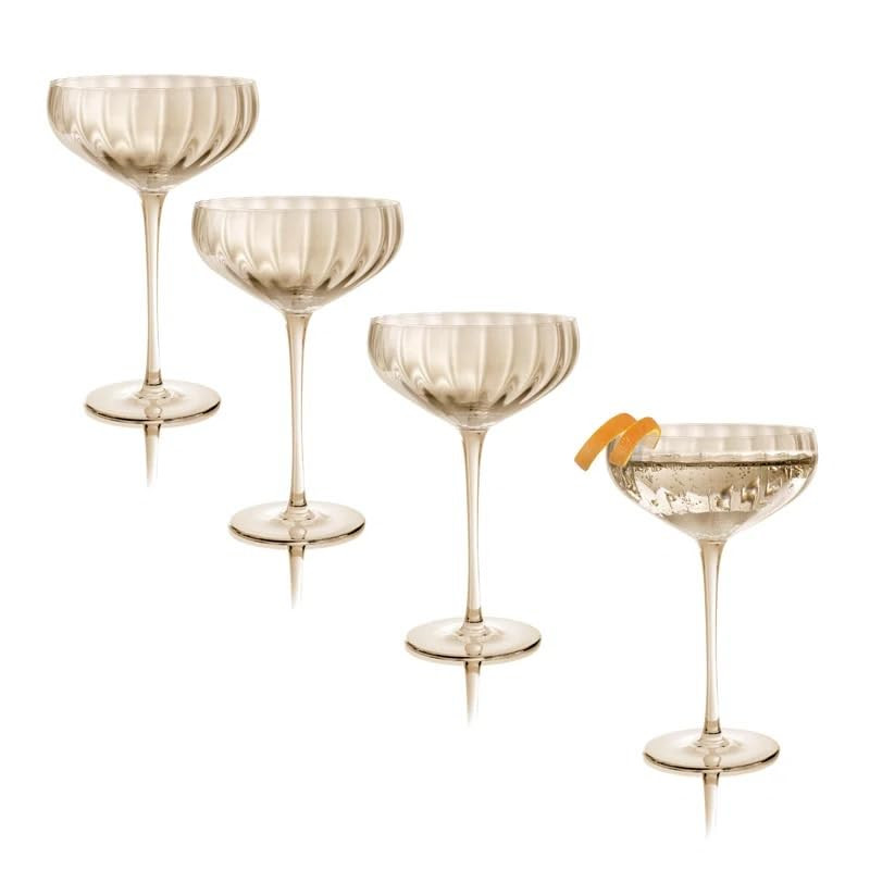 QUALIA Modern Champagne Coupe Glasses Set of 4 Ribbed Coupe Glasses for Wedding, Lead-Free Hand B... | Amazon (US)