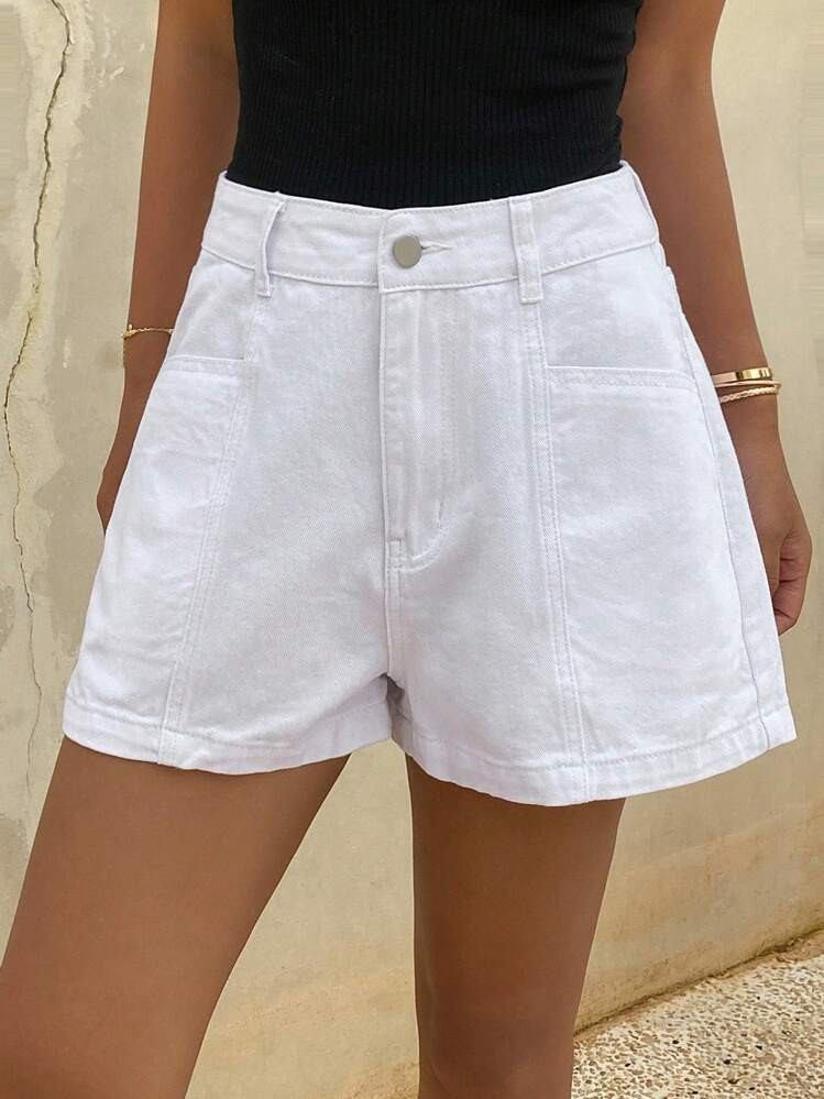 Livesso Women's Summer High Waist Casual Denim Shorts With Large Pockets Jorts | SHEIN