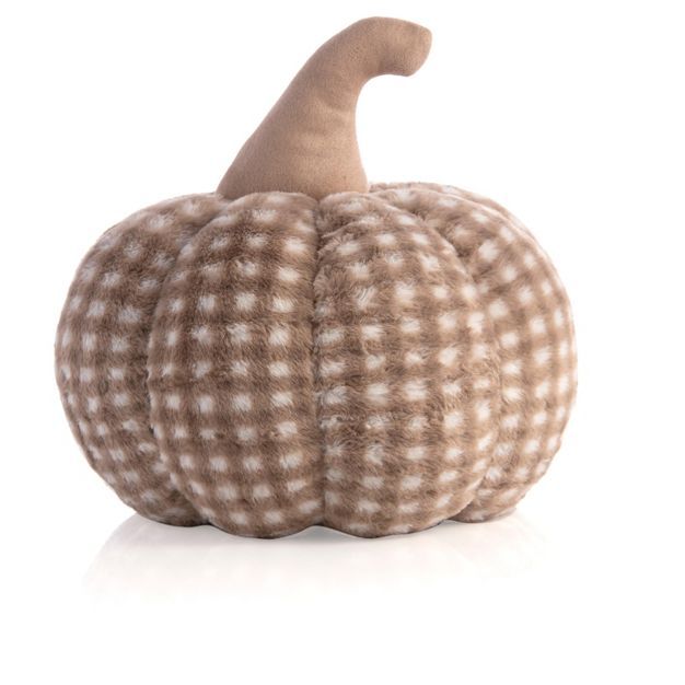 Shiraleah Large Faux Fur Plaid Pumpkin Pillow | Target