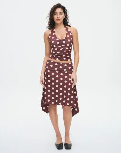 Print Drape Midi Skirt in Sun Burgundy Sahara Spot | Glassons AU | Glassons (Australia)