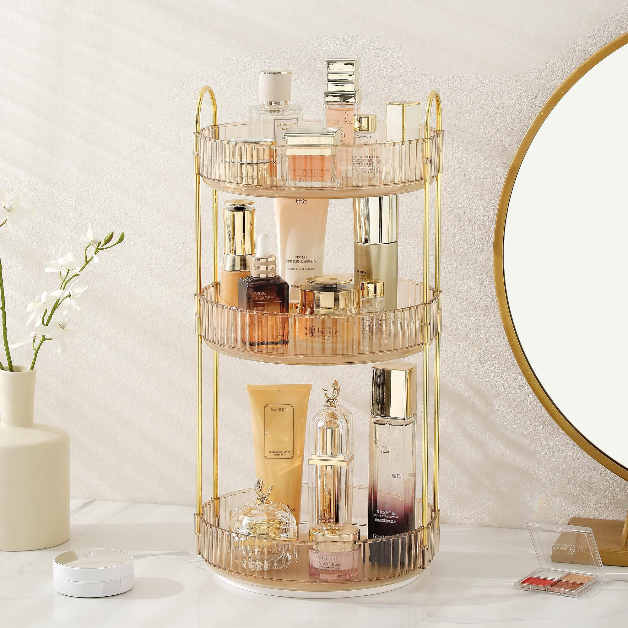ROWNYEON Makeup Organiser 360 Rotating,Spinning Skincare Cosmetic Organiser 3 Tier Large Beauty S... | Amazon (UK)