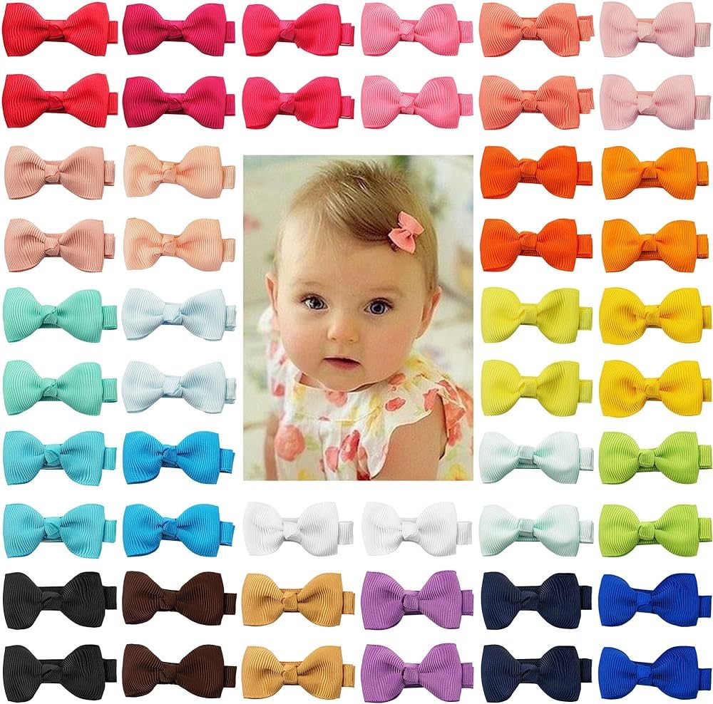 CÉLLOT Baby Hair Clips 50 Pieces 25 Colors in Pairs Baby Girls Fully Lined Baby Bows Hair Pins T... | Amazon (US)