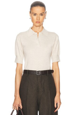 Eterne Journey Cashmere Polo Top in Beige | FWRD 