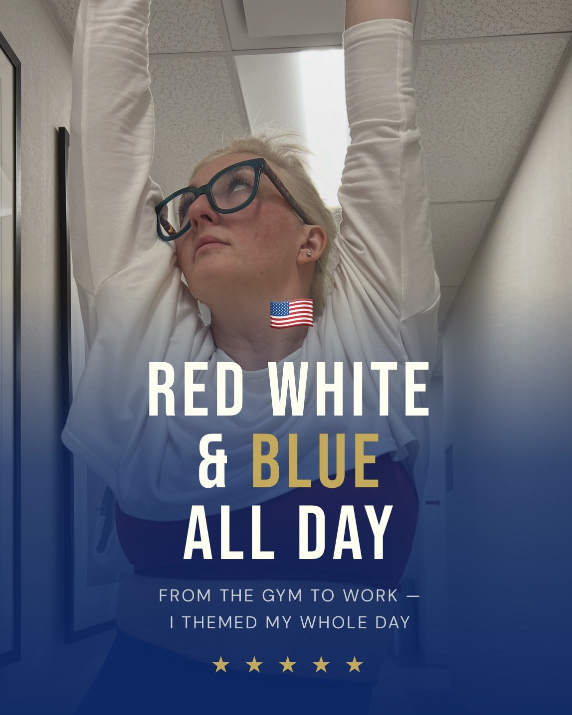 Red White & Blue ALL DAY 🇺🇸 Gym outfit + work scrubs fully themed from 5am to 5pm! Everything pinned and linked below shop each piece separately! 💪👩‍⚕️