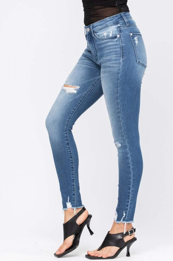 Judy Blue Hi-Rise Destroyed Hem Skinny Jeans! Great Date Night Denim! (Style: 82206) | Amazon (US)