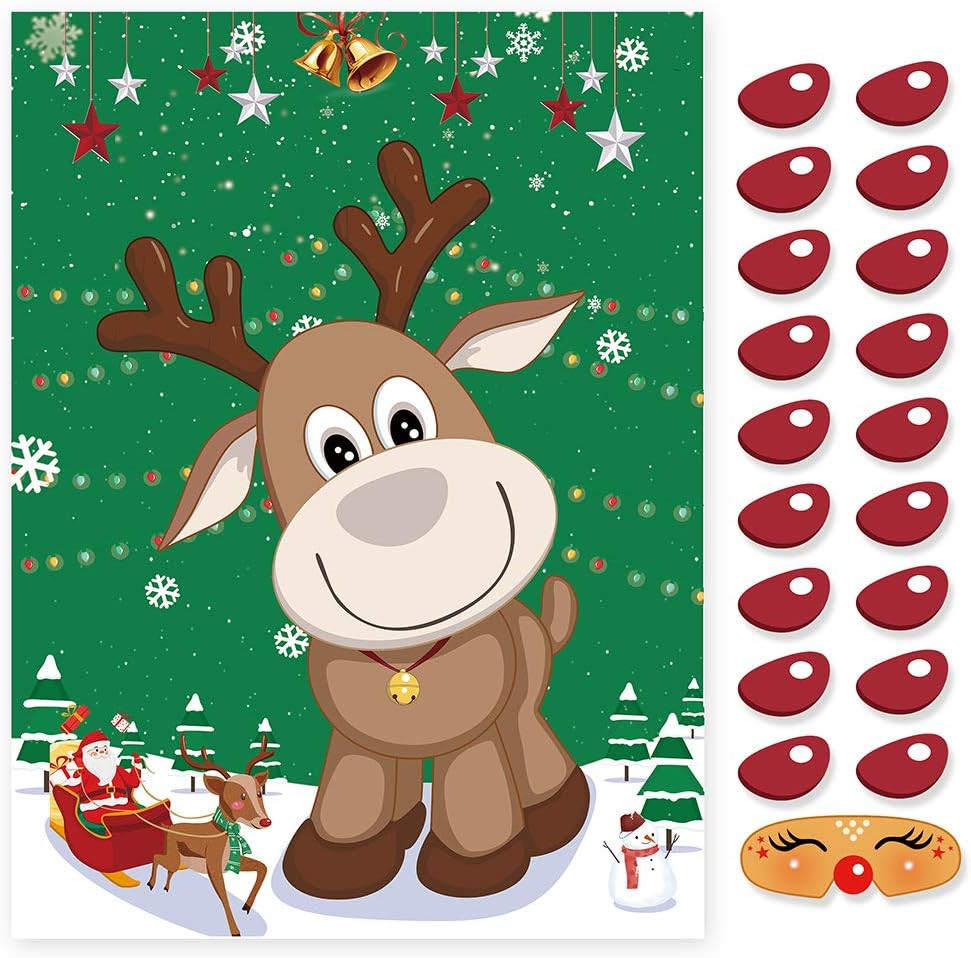 CCINEE Pin The Nose on The Reindeer Holiday Reusable Game Christmas Party Games with 36 Noses and... | Amazon (US)