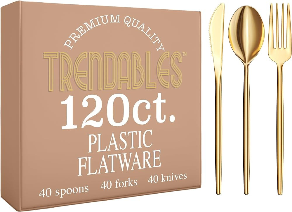 Gold Plastic Forks and Spoons 120 Pack Disposable Silverware Set - Plastic Cutlery Set Includes 3... | Amazon (US)