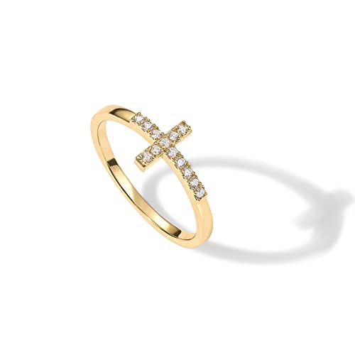 PAVOI 14K Gold Plated Cubic Zirconia Cross Ring for Women - Eternity Promise Ring for Her - Infinity Religious Wedding Band (Yellow Plated, 7) | Amazon (US)