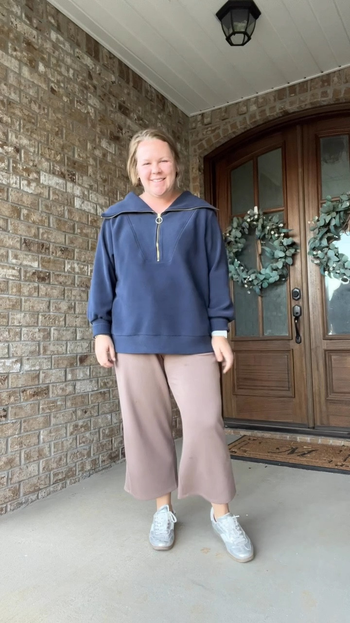 Cozy fall outfit, Varley Vine Sweater, Walmart scuba dupe pants, silver sneakers, 

#LTKVideo #LTKFindsUnder50 #LTKStyleTip