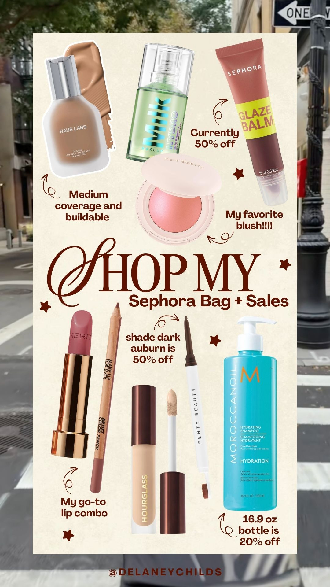 recent Sephora purchases I’m loving!

Primer: milk hydro grip 
Foundation: haus labs shade 300 medium 
Concealer: hour glass shade oat
Blush: rare beauty shade cheer 
Brows: fenty beauty shade dark auburn 
Lip Liner: make up for ever color 234 wherever walnut light 
Lipstick: merit shade millennial 
Lip Gloss: Sephora collection shade chocolate brown  

 #LTKdayinmylife #LTKBeauty