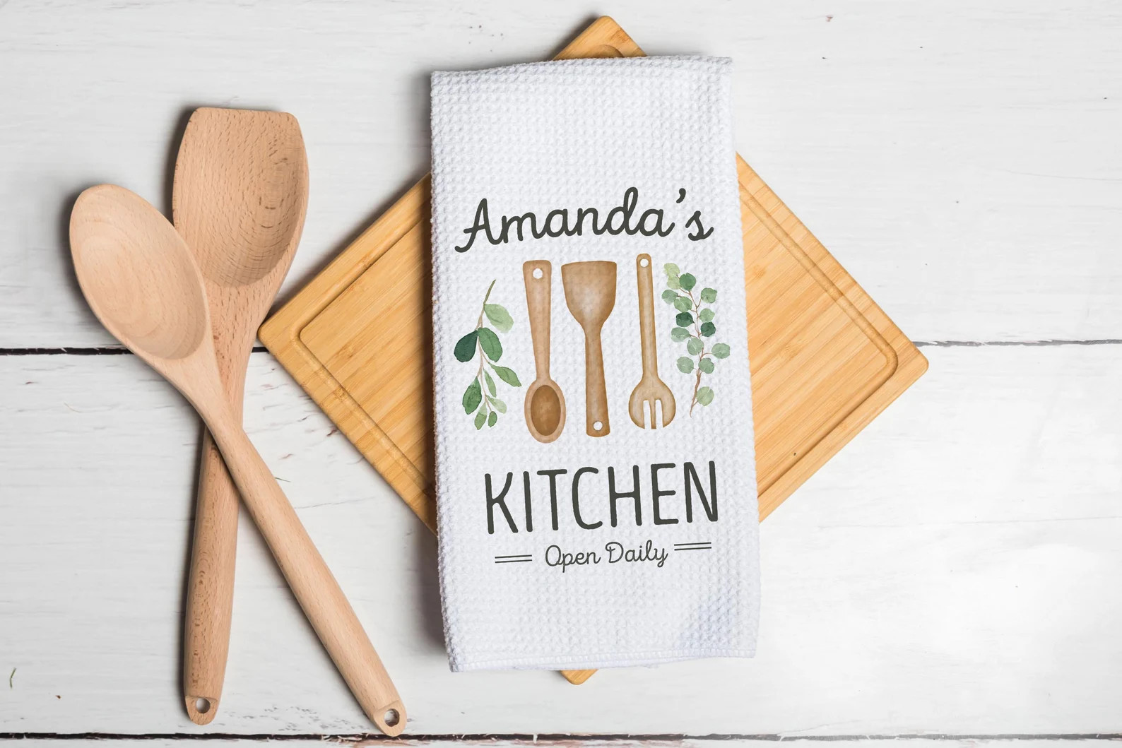Personalized Dish Towel Grandma Mom Gift Watercolor Kitchen Utensils Tea Towel Décor Housewarmin... | Etsy (US)