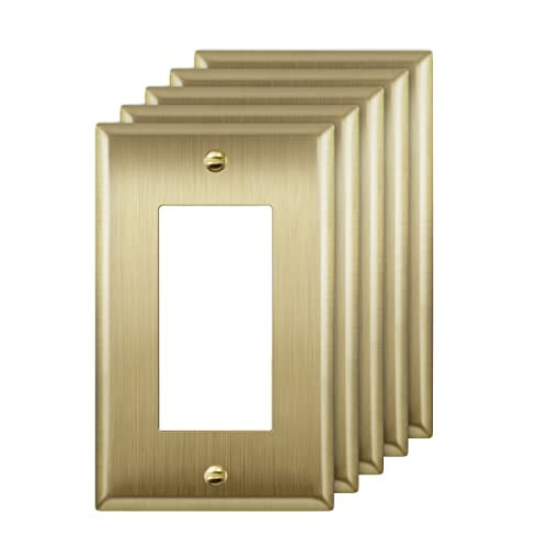 ENERLITES Decorator Switch or Outlet Metal Wall Plate, Stainless Steel 201, Corrosion Resistant, Size 1-Gang 4.50" x 2.76", 7731-BB-5PCS, Brushed Brass, Gold (5 Pack) | Amazon (US)