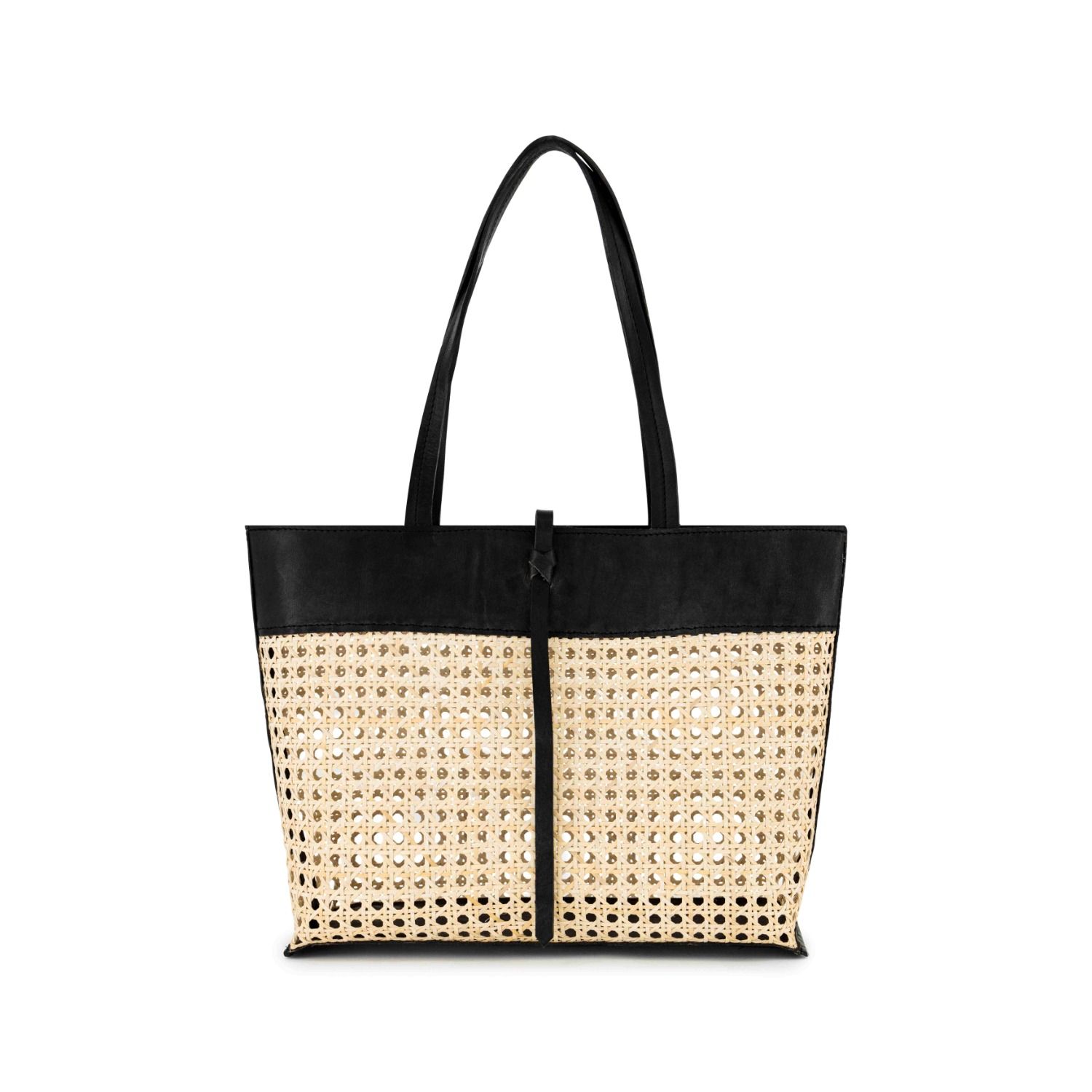 Rene Rattan & Leather Tote - Black | Wolf & Badger (US)
