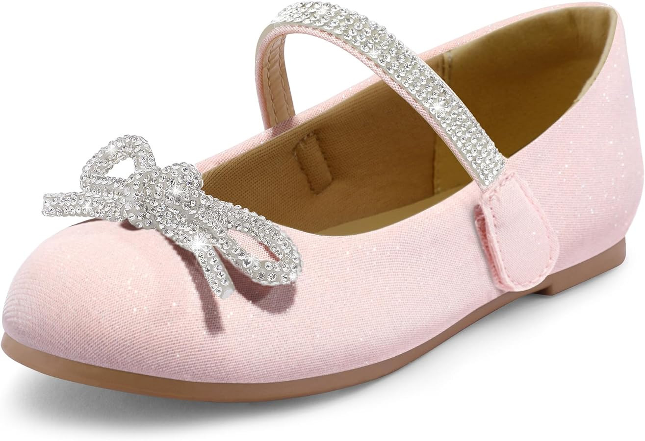 K KomForme Girl's Bow Mary Jane Dress Shoes Ballet Princess Flats with Rhinestone Strap for Party... | Amazon (US)