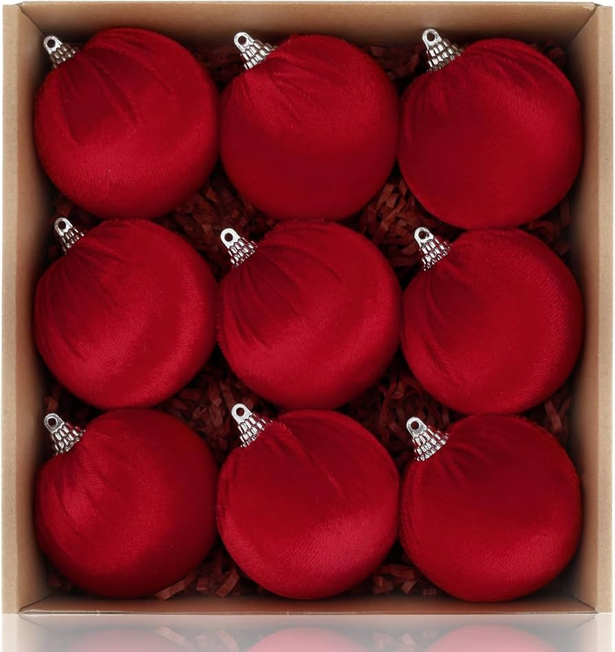 Woration 9pcs Red Velvet Christmas Ornaments Balls Set 2.36inch Garlands Xmas Tree DIY Decoration... | Amazon (US)