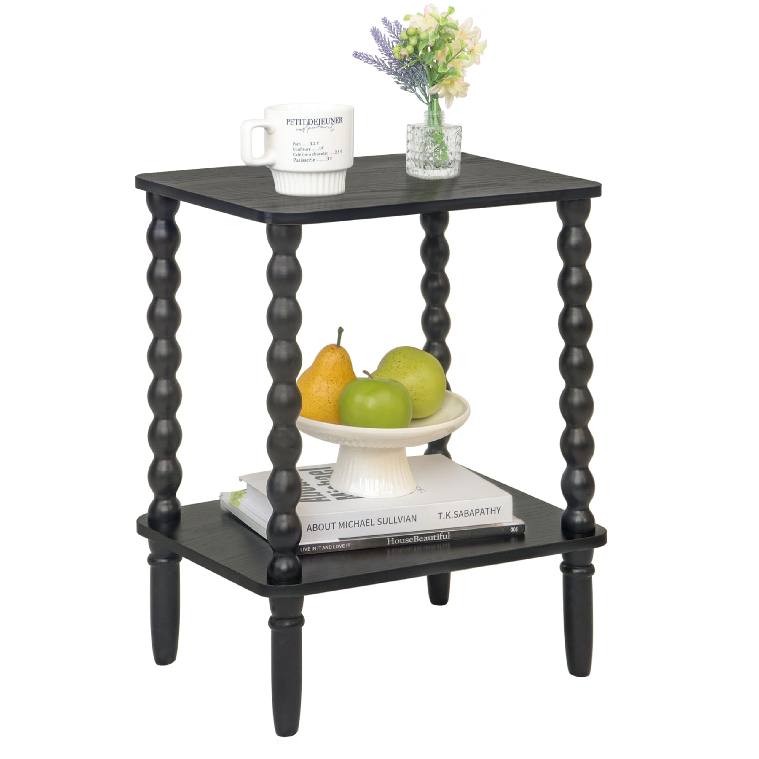 Black Side Table, Small End Table with 2-Tier Shelf, Vintage Night Stand with Storage for Bedroom... | Amazon (CA)