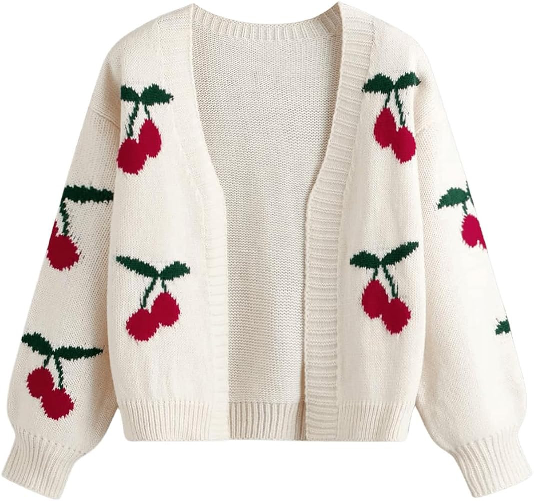 GORGLITTER Girl's Cute Cherry Cardigan Sweaters Open Front Long Sleeve Lightweight Knit Tops | Amazon (US)