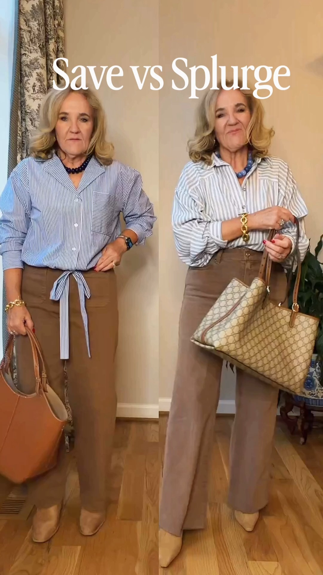 This colored denim is so popular! The original “splurge version” is a premium anessa jean by Paige. I wear a 29 reg and then cut a few inches off the bottom. The “save” version has a very different feel, but overall similar effect. (If in-between, I’d size up in these jeans) wearing a size 8/29, I would size up if you’re in between

The splurge top is a batwing blouse from Anthro. It’s a small.
The save top is super good quality cotton poplin, Wearing a medium.

If you’re like me, you might be a save and splurge girl all in the same outfit. That’s ok too.

#LTKSaleAlert #LTKOver40 #LTKPetite