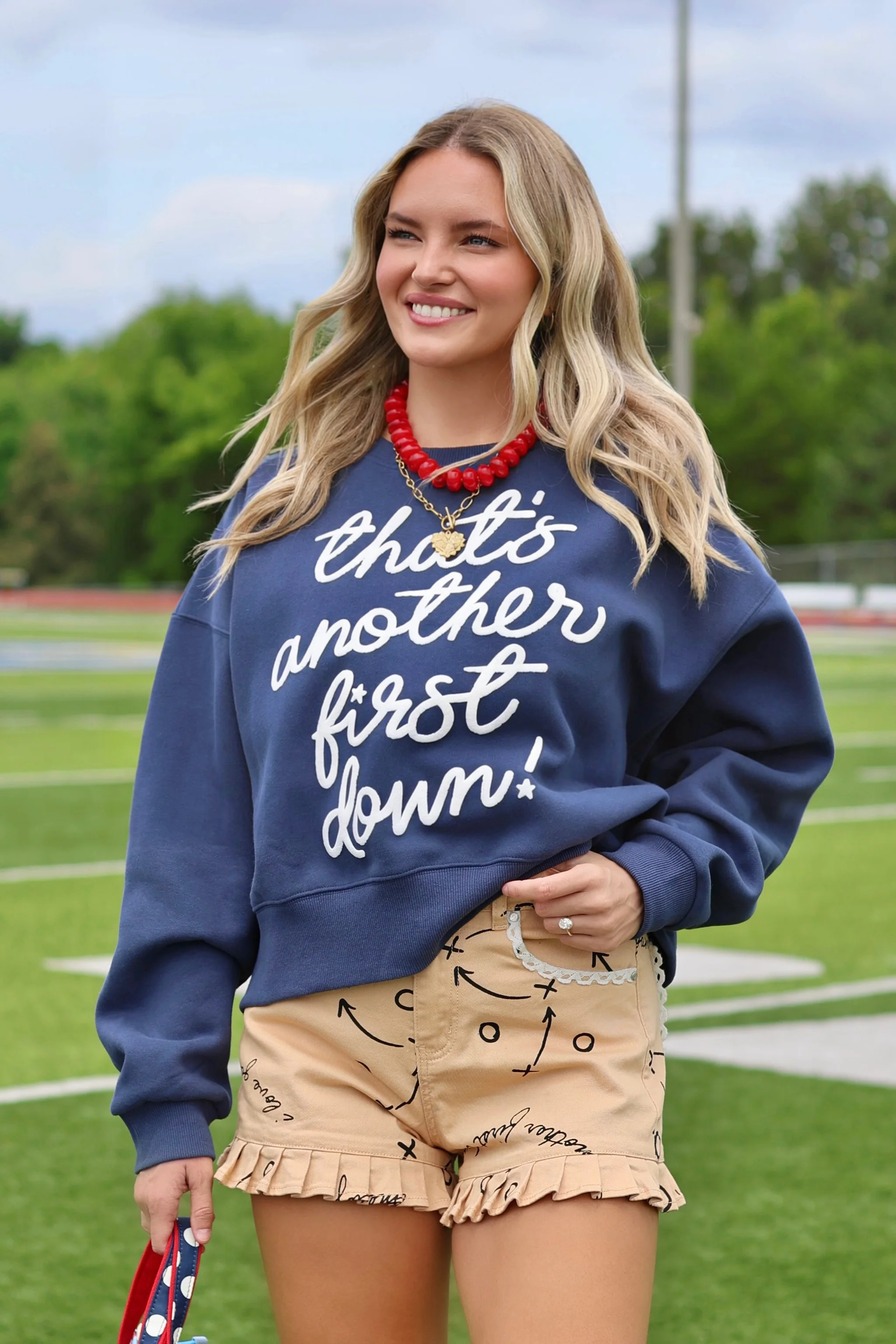 That's Another First Down Puff Blue Crop Sweatshirt | Poppy & Pine
