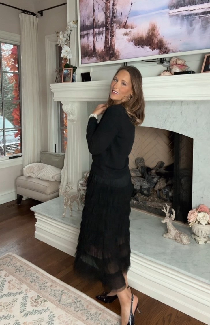 Such a fun outfit we put together with the new social threads holiday arrivals! We are especially loving the detail on this skirt! Pairs perfectly with so many tips and a simple pair of heels for a holiday event or dinner! 

#LTKHoliday #LTKMidsize #LTKOver40