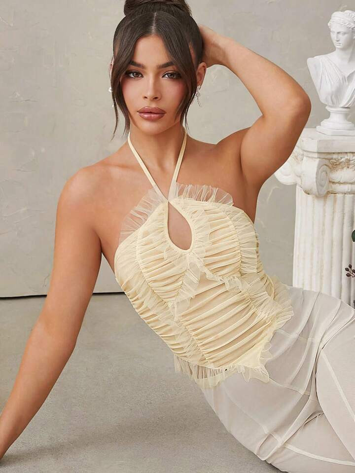 SHEIN Haute Sheer Top With Ruffles | SHEIN