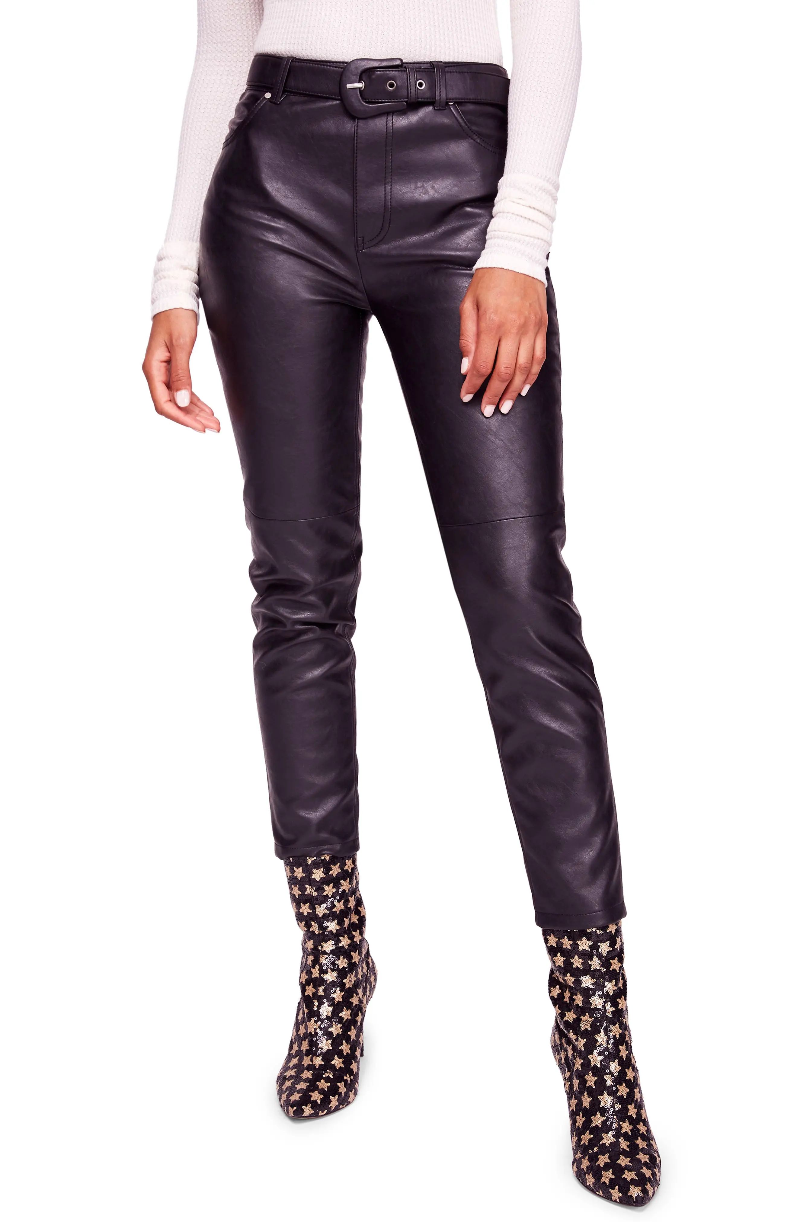 Free People Belted Faux Leather Skinny Pants | Nordstrom