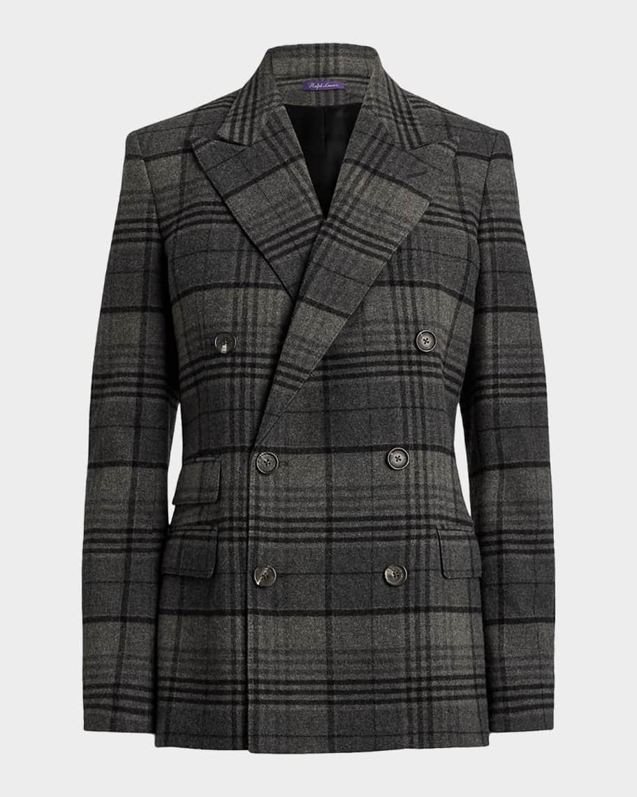 Kent Plaid Wool Double-Breasted Jacket | Neiman Marcus