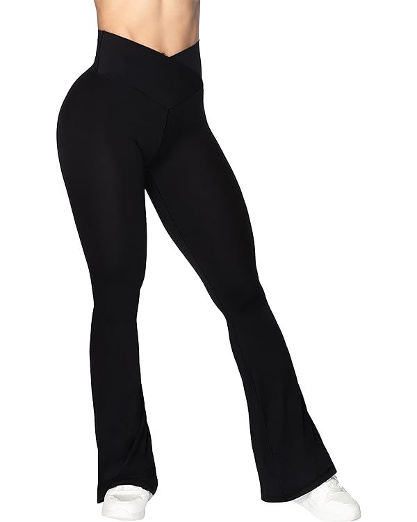 Sunzel Flare Leggings, Crossover Yoga Pants with Tummy Control, High-Waisted and Wide Leg | Amazon (US)